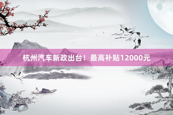 杭州汽车新政出台！最高补贴12000元